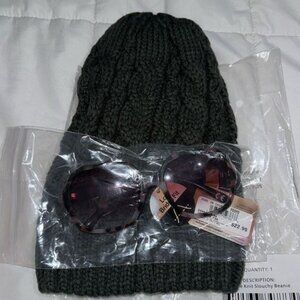Foster Grant Sunglasses & Cable Knit Slouchy Beanie Set Low Bridge Fit 100% Acry